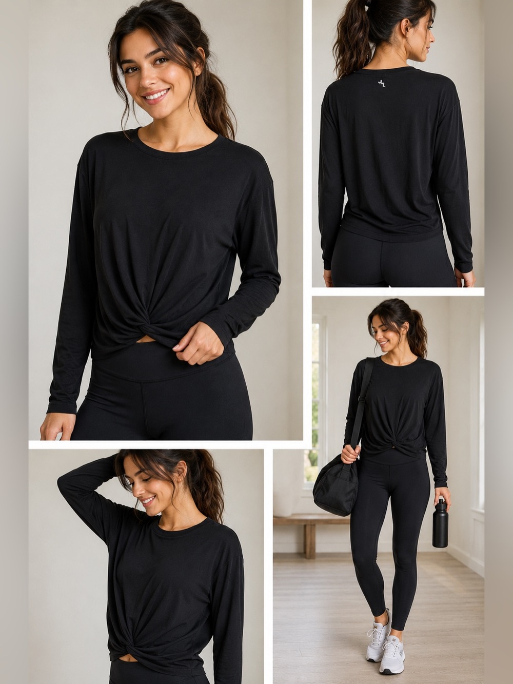 Joy Lab Black Twist Front Long Sleeve Athletic Top Large
